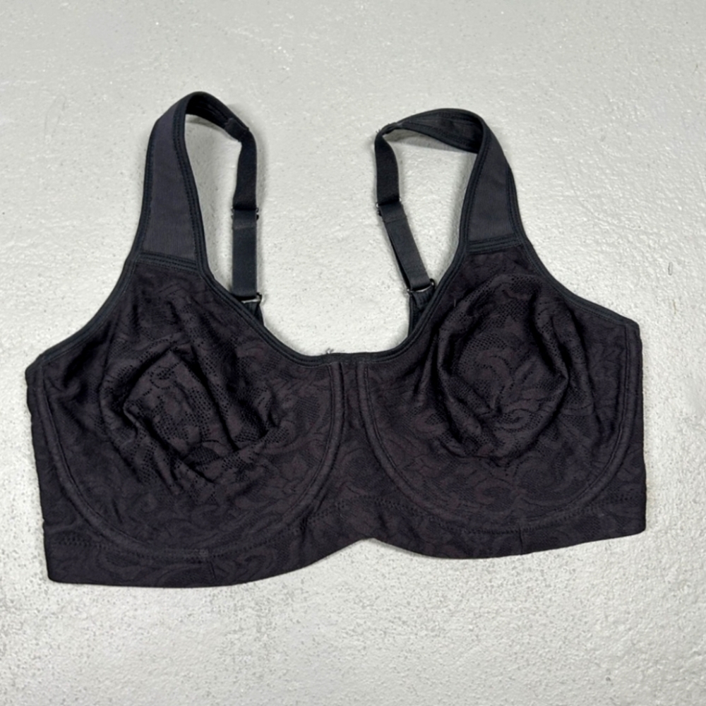 Title Nine Black Lace lined Bra stretch 36DD Full coverage Underwire Unpadded